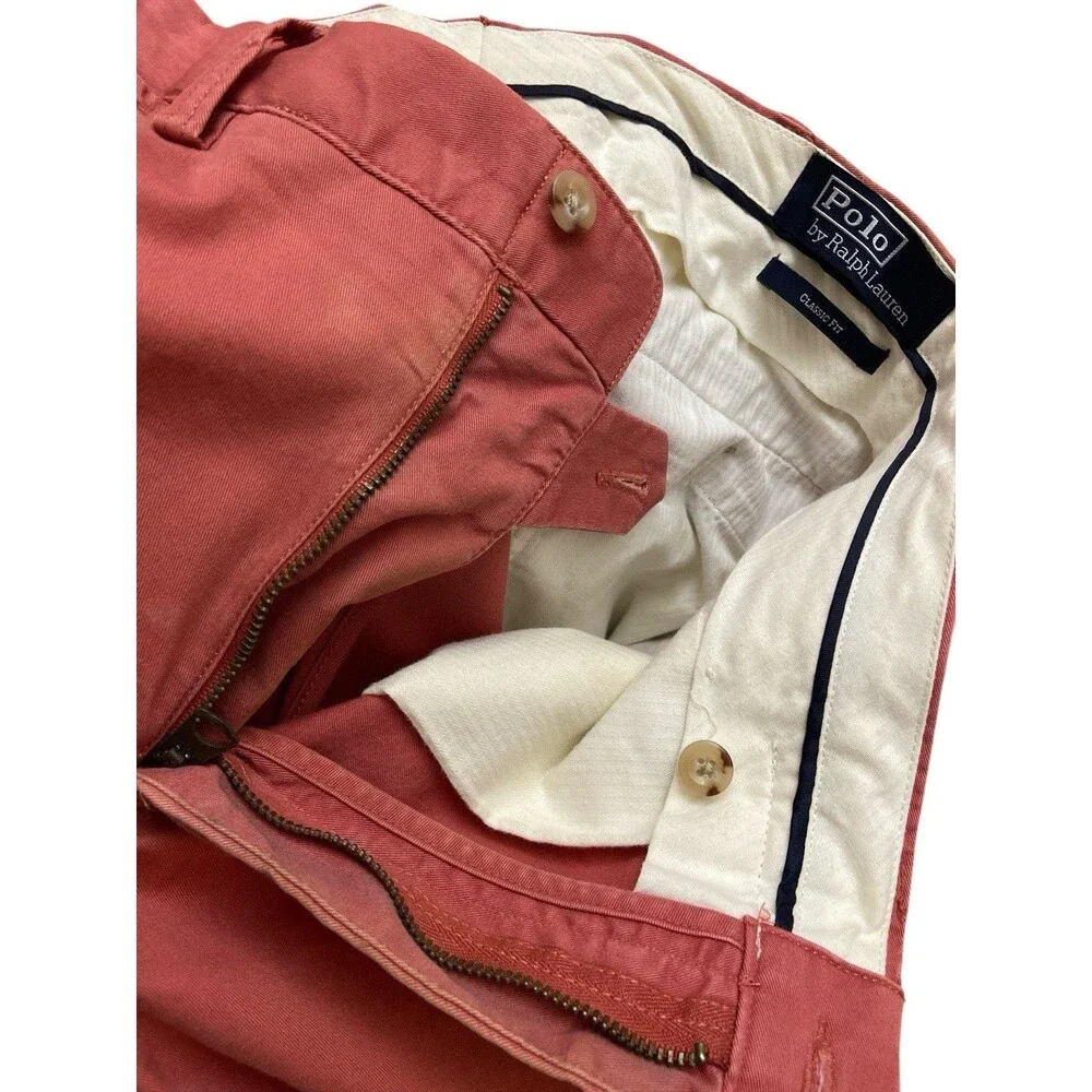 Polo Ralph Lauren Classic Fit Pants 34x32 Coral Red Flawed Stretch Cotton Preppy